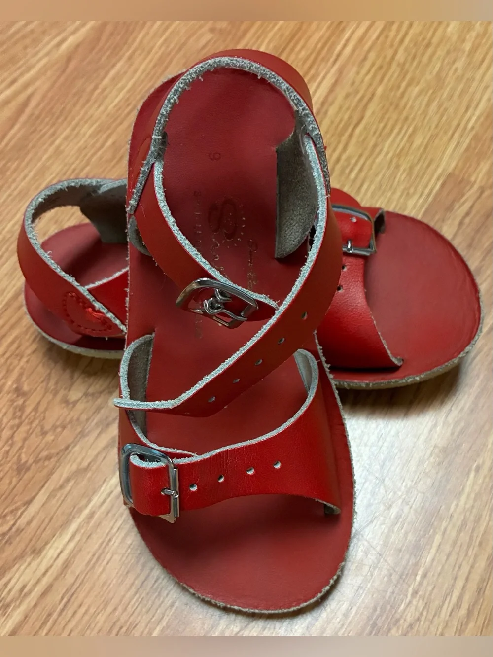 Vintage Sun-San Surfer Red Leather Sandals HoyWay Toddler Youth Size 9